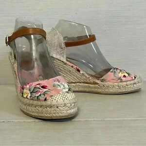 Bucco Pink Floral Wedges 8